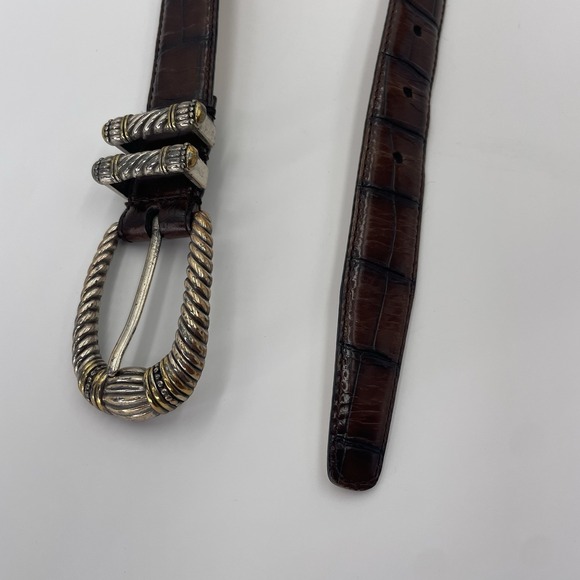 Fossil 90s Western Belt Brown Croc Leather Embossed  2-Tone Buckle Size Small - Picture 7 of 14